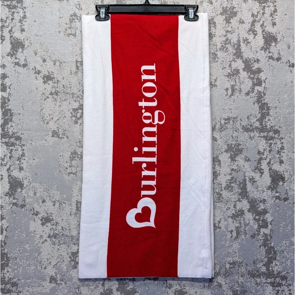Burlington‎ Red White Stripe Logo Beach Towel Pool Bath - Promo Towel